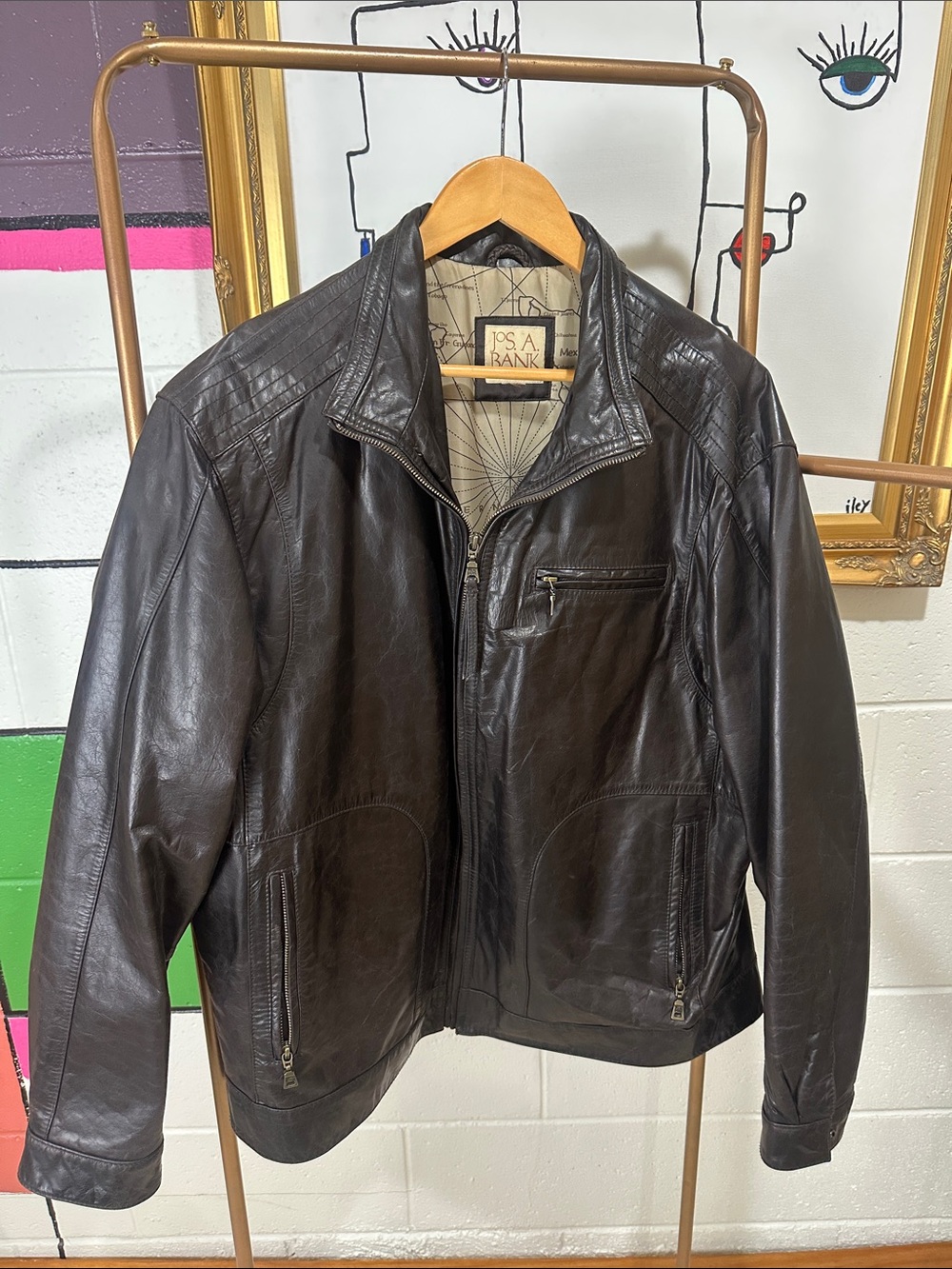 VINTAGE Jos. A. BANK Brown Leather Zip Jacket